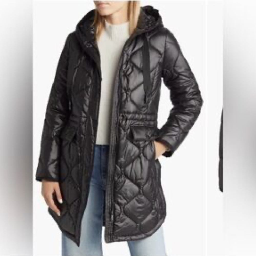 Sam Edelman Black Quilted Puffer Coat. Large
